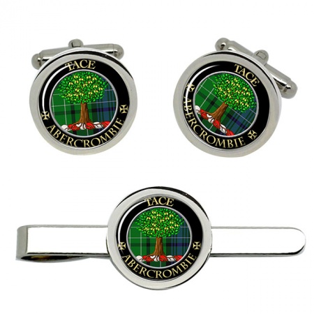 Abercrombie Scottish Clan Crest Cufflink and Tie Clip Set