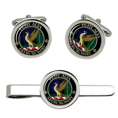 Abercromby Scottish Clan Crest Cufflink and Tie Clip Set