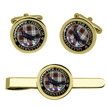 Abernethy Scottish Clan Crest Cufflink and Tie Clip Set