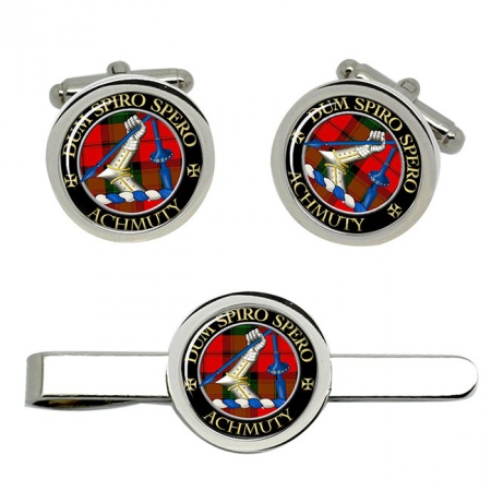 Achmuty Scottish Clan Crest Cufflink and Tie Clip Set