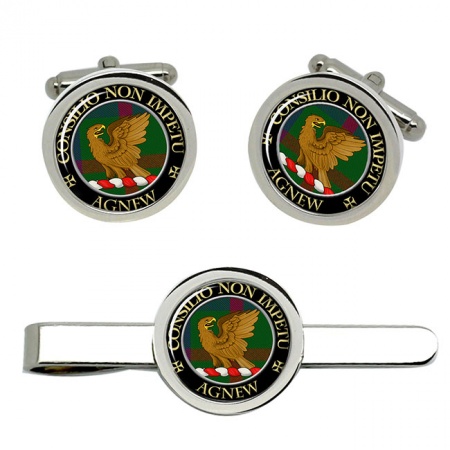 Agnew Scottish Clan Crest Cufflink and Tie Clip Set