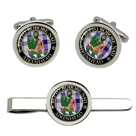 Aikenhead Scottish Clan Crest Cufflink and Tie Clip Set