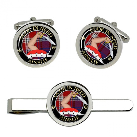 Ainslie Scottish Clan Crest Cufflink and Tie Clip Set