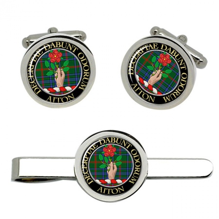 Aiton Scottish Clan Crest Cufflink and Tie Clip Set