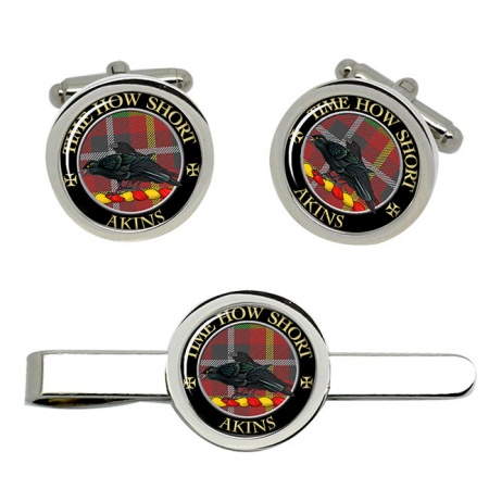 Akins Scottish Clan Crest Cufflink and Tie Clip Set