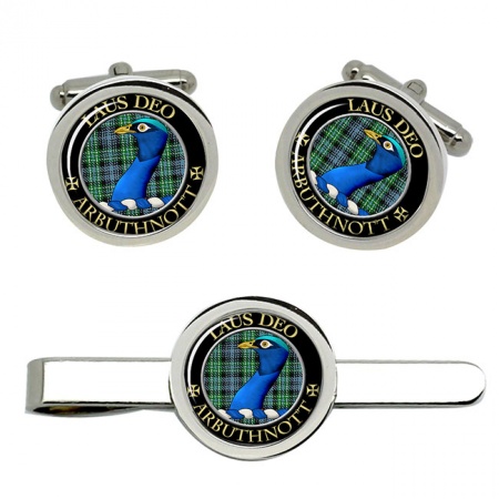 Arbuthnott Scottish Clan Crest Cufflink and Tie Clip Set