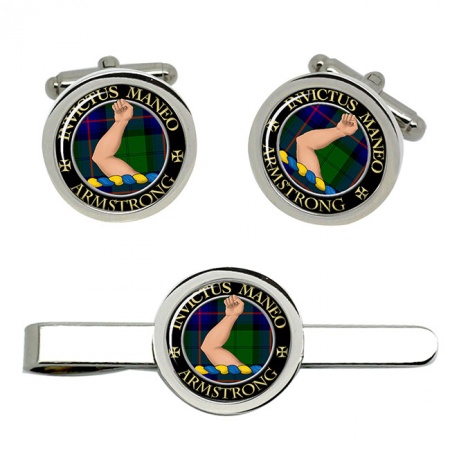 Armstrong Bare Scottish Clan Crest Cufflink and Tie Clip Set