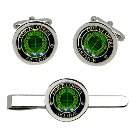 Arthur Ancient Scottish Clan Crest Cufflink and Tie Clip Set