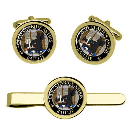 Baillie Scottish Clan Crest Cufflink and Tie Clip Set