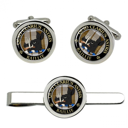 Baillie Scottish Clan Crest Cufflink and Tie Clip Set