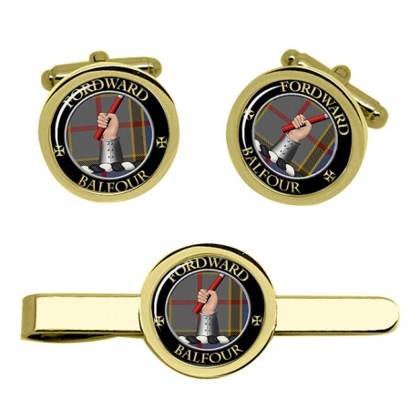 Balfour Scottish Clan Crest Cufflink and Tie Clip Set