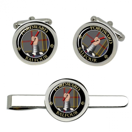 Balfour Scottish Clan Crest Cufflink and Tie Clip Set