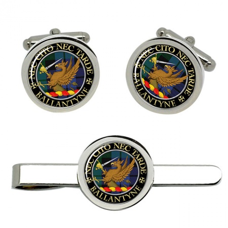 Ballantyne Scottish Clan Crest Cufflink and Tie Clip Set