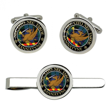 Bannatyne Scottish Clan Crest Cufflink and Tie Clip Set