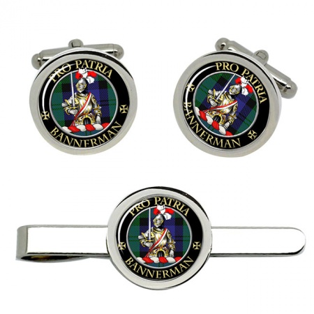 Bannerman Scottish Clan Crest Cufflink and Tie Clip Set