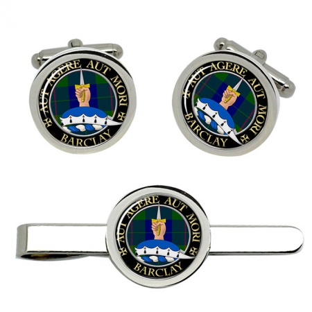 Barclay Scottish Clan Crest Cufflink and Tie Clip Set