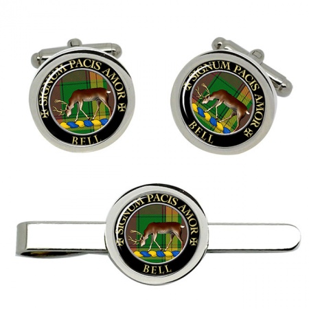 Bell of Provoschaugh Scottish Clan Crest Cufflink and Tie Clip Set