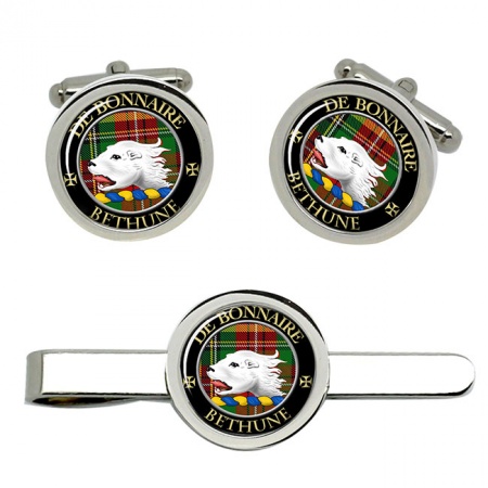 Bethune Scottish Clan Crest Cufflink and Tie Clip Set