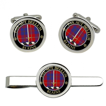 Blaine Scottish Clan Crest Cufflink and Tie Clip Set
