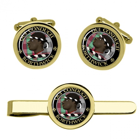 Borthwick Scottish Clan Crest Cufflink and Tie Clip Set