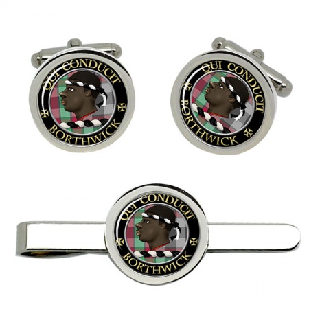 Borthwick Scottish Clan Crest Cufflink and Tie Clip Set