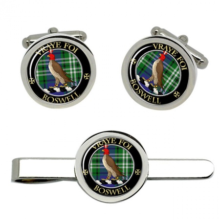 Boswell Scottish Clan Crest Cufflink and Tie Clip Set