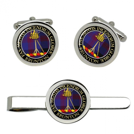 Brunton Scottish Clan Crest Cufflink and Tie Clip Set