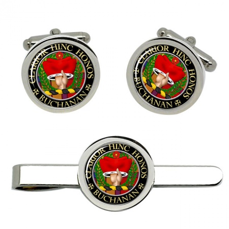 Buchanan Scottish Clan Crest Cufflink and Tie Clip Set