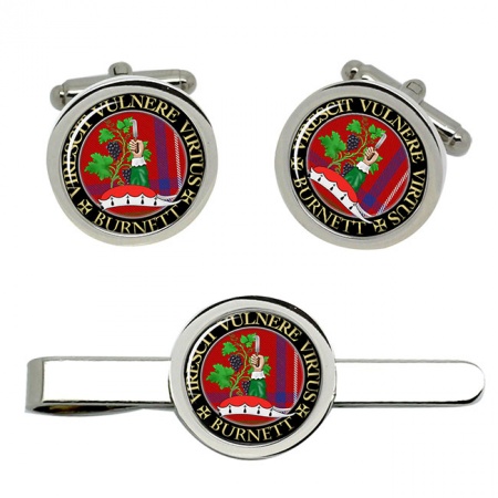 Burnett Scottish Clan Crest Cufflink and Tie Clip Set