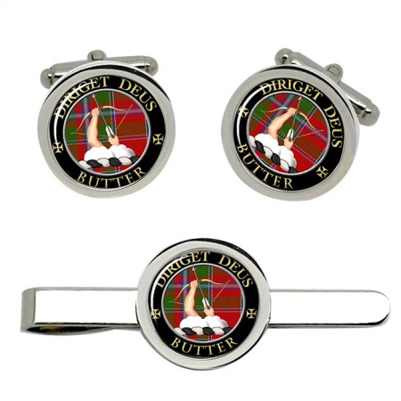 Butter Scottish Clan Crest Cufflink and Tie Clip Set