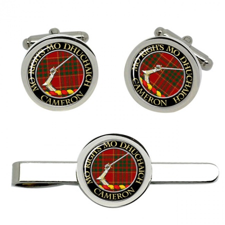 Cameron Ancient Scottish Clan Crest Cufflink and Tie Clip Set