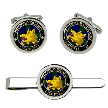 Campbell of Argyll Scottish Clan Crest Cufflink and Tie Clip Set