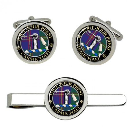 Carmichael Scottish Clan Crest Cufflink and Tie Clip Set