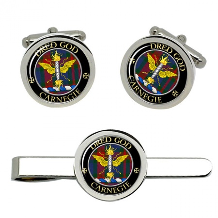 Carnegie Scottish Clan Crest Cufflink and Tie Clip Set