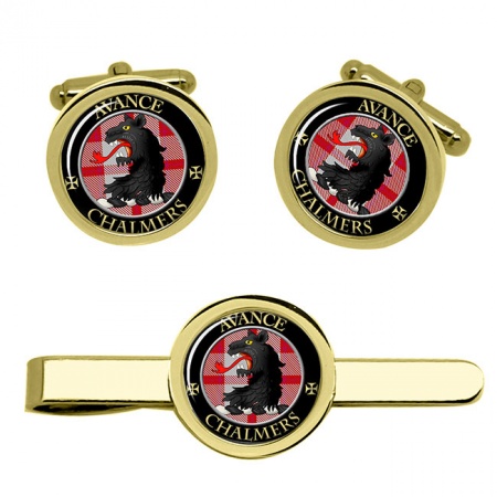 Chalmers Scottish Clan Crest Cufflink and Tie Clip Set