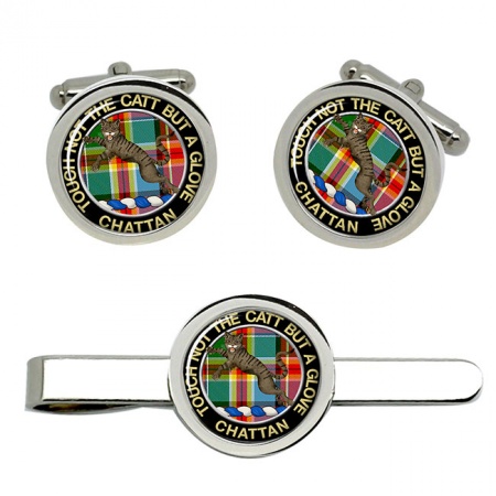 Chattan Scottish Clan Crest Cufflink and Tie Clip Set