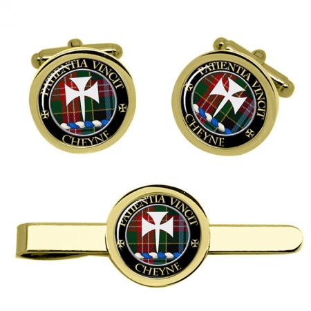 Cheyne Scottish Clan Crest Cufflink and Tie Clip Set