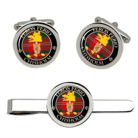 Chisholm Scottish Clan Crest Cufflink and Tie Clip Set