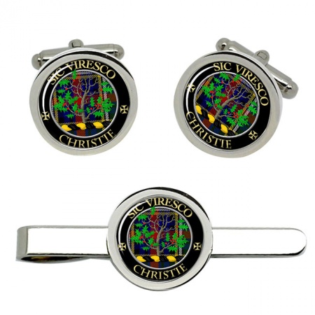 Christie Scottish Clan Crest Cufflink and Tie Clip Set