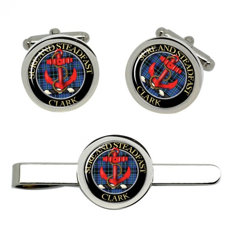 Clark (anchor crest) Scottish Clan Crest Cufflink and Tie Clip Set