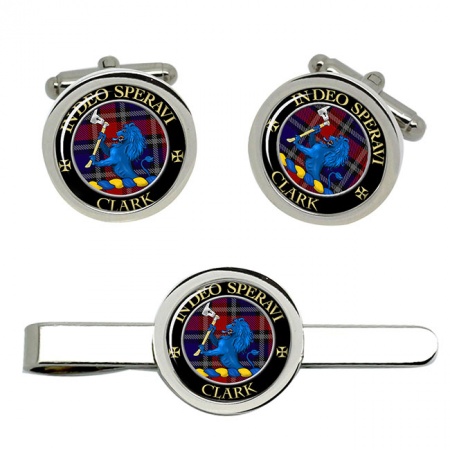 Clark (lion crest) Scottish Clan Crest Cufflink and Tie Clip Set