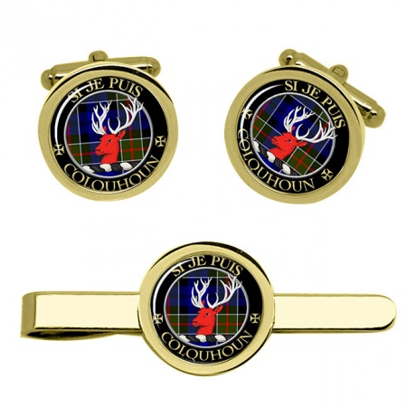 Colquhoun Scottish Clan Crest Cufflink and Tie Clip Set