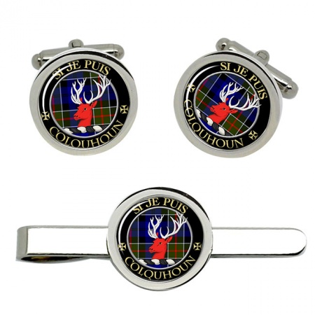 Colquhoun Scottish Clan Crest Cufflink and Tie Clip Set