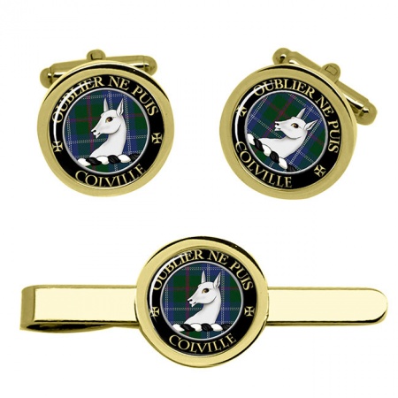 Colville Scottish Clan Crest Cufflink and Tie Clip Set