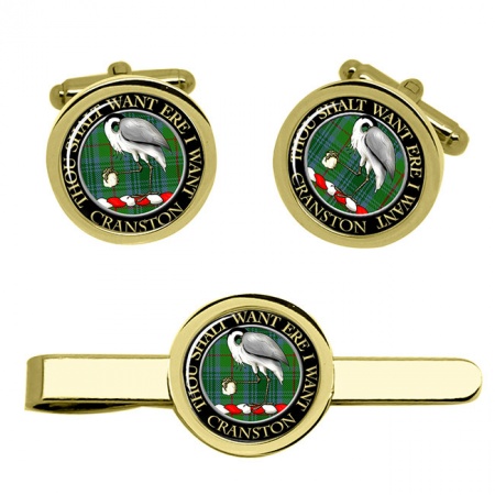 Cranston Scottish Clan Crest Cufflink and Tie Clip Set