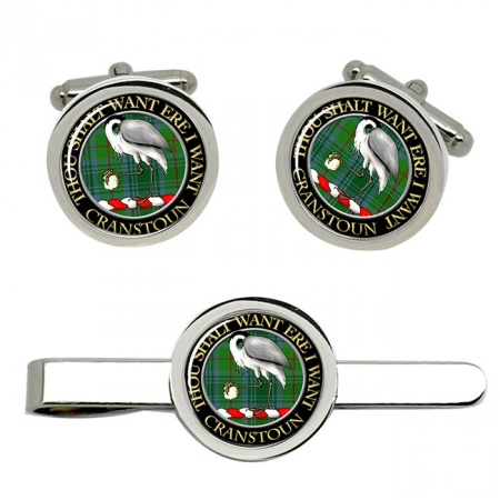 Cranstoun Scottish Clan Crest Cufflink and Tie Clip Set