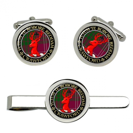 Crawford Scottish Clan Crest Cufflink and Tie Clip Set