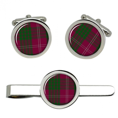 Crawford Scottish Tartan Cufflinks and Tie Clip Set
