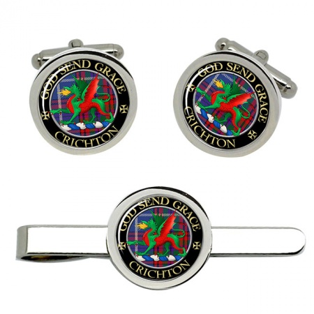 Crichton Scottish Clan Crest Cufflink and Tie Clip Set