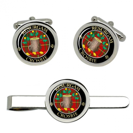 Crosbie Scottish Clan Crest Cufflink and Tie Clip Set